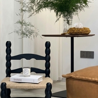 Chaise de salle à manger vintage française en corde de chanvre tressée, couleur noire rétro, en forme de gourde, avec cadre en bois massif et dossier en rotin, faite à la main, pour enfants