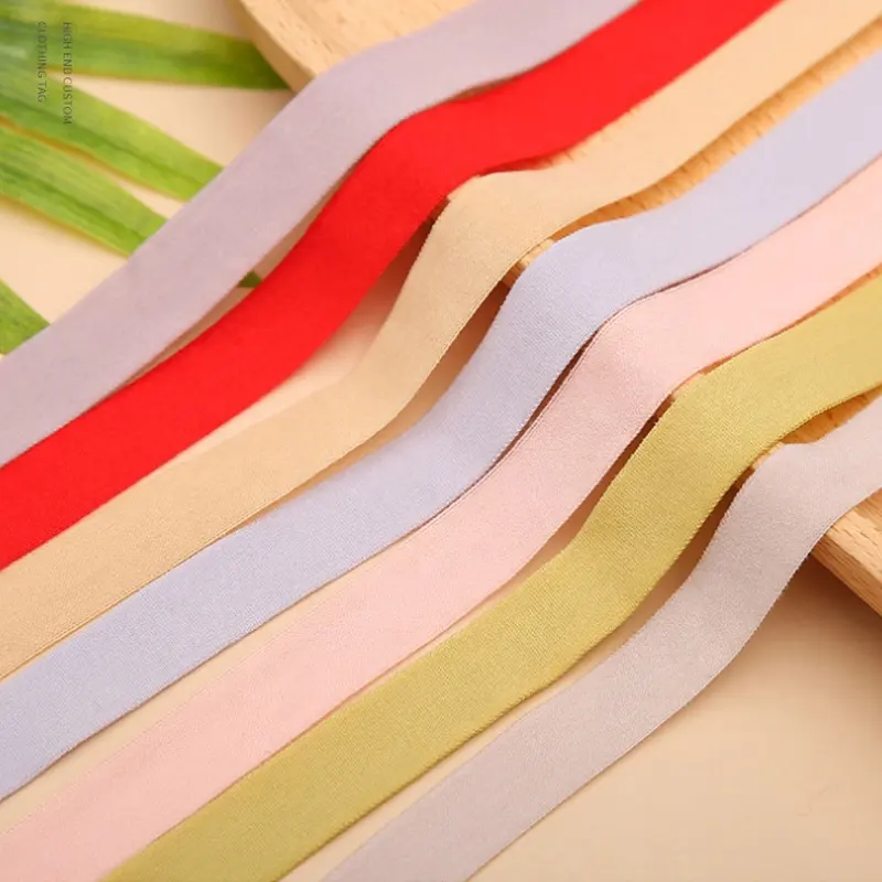 10 Mm Đen Hẹp Phẳng Màu Nylon Spandex Sáng Bóng Gấp Trên Ban Nhạc Đàn Hồi Foldover Đàn Hồi Satin Ribbon Tape Cho Áo Ngực