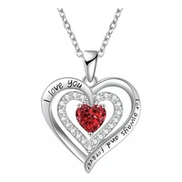 Nuevo collar de diseño original de piedra natal con circón Te amo para siempre Doble amor Diamante Día de San Valentín Colgante en forma de corazón