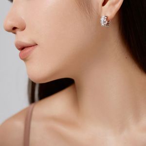 Dylam Stylish Women Fine Fashion 925 Sterling <b>Silver</b> Rhodium 18K Gold Plated 5A Zirconia Eternity Folds Shape Hoop <b>Stud</b> Earrings - Product Image 6