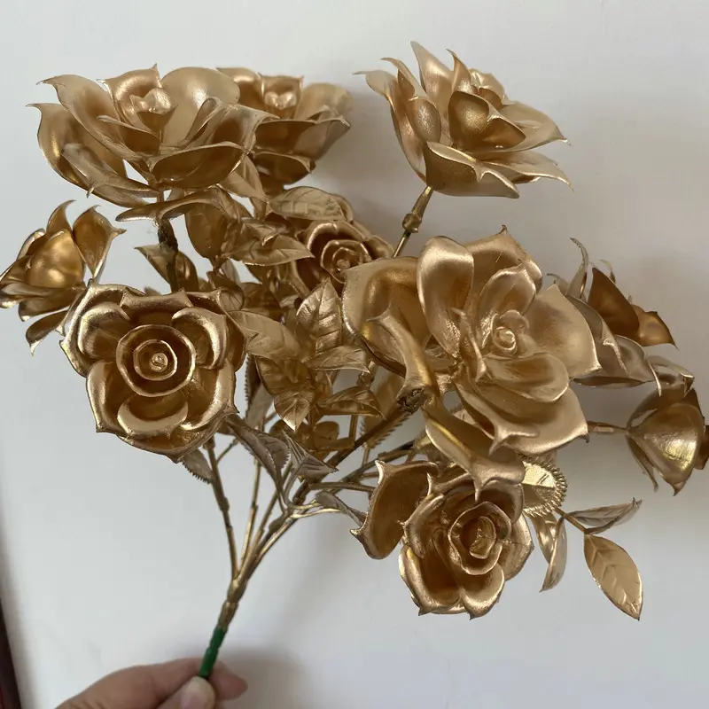 الجملة الزفاف البلاستيك الذهب زهرة اصطناعية جولدن روز