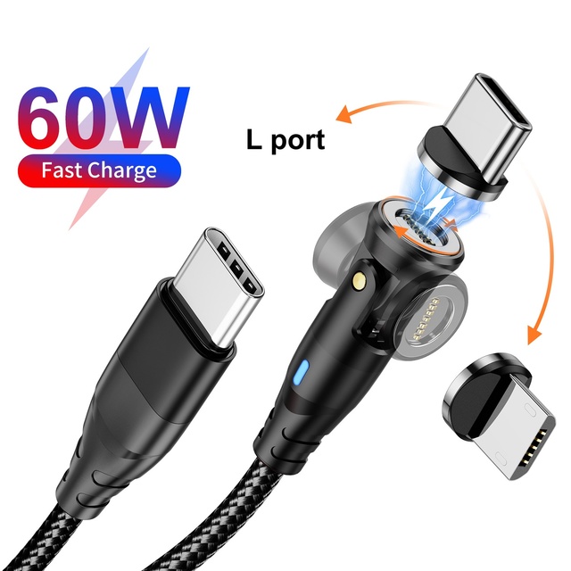 PD60W Rotating Magnetic Data Cable 540 Degree Fast Charging Cable Six in One Bending Mobile Game Magnetic Type-c Port Cable