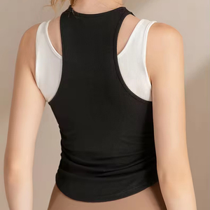 Chaleco sin mangas personalizado versión delgada tipo falso dos piezas cintura pliegue diseño Fitness ejercicio Yoga <span class=keywords><strong>camiseta</strong></span> sin mangas para <span class=keywords><strong>mujer</strong></span> - Product Image 6
