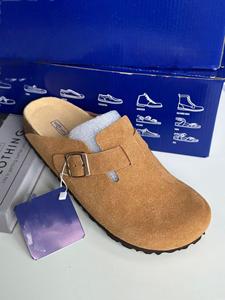 Sandalias Planas de Exterior Personalizadas de Alemania, Mules de Cuero Genuino y Ante para Mujer, Zuecos con Plantilla de Corcho, Pantuflas Sólidas para el Hogar, las Más Vendidas - Product Image 4