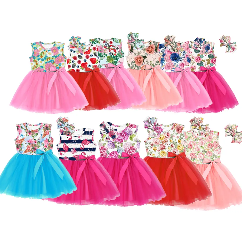2023 Newest Popular Summer Flower infant Baby girls' Tutu dresses kids floral Tulle Princess Party Birthday Dress
