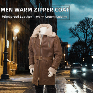 Blouson universitaire décontracté pour homme en cuir véritable thermocollé, col rabattable, fermeture éclair, rembourrage en polyester respirant et écologique - Product Image 2