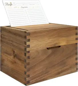 Premium Acacia Wood <strong>Recipe</strong> <strong>Card</strong> Holder Custom Large Wooden <strong>Recipe</strong> <strong>Box</strong> with <strong>Cards</strong> - Product Image 1