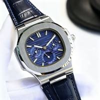 Montre automatique pour homme avec phases lunaires, bracelet en cuir et acier inoxydable