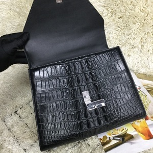 Sac à main enveloppe en cuir de crocodile noir avec fermeture à cadenas argenté, sac élégant pour femme, usage quotidien - Product Image 6