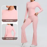 Ensemble de survêtement deux pièces pour femme : Haut d'entraînement à demi-zip et pantalon évasé taille haute avec effet ventre plat, idéal pour la gym, l'entraînement, le yoga et les activités sportives