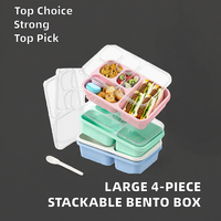 Ensemble de 3 boîtes à bento en plastique avec couvercles, 5 compartiments, empilables, compatibles micro-ondes et lave-vaisselle, légères, capacité de 44 onces liquides