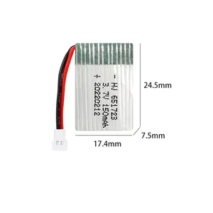 Actory-baterías Lipo de 150MAH para Dron cuadricóptero, Avión de juguete de metal para niños, modelo de avión de 651723 V RC, batería de helicóptero