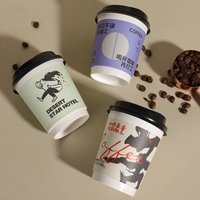 Vaso de Café de Papel Biodegradable de Pared Simple con Impresión de Logotipo Personalizado, de Grado Alimenticio, Negro, con Doble Recubrimiento y Tapas de Plástico
