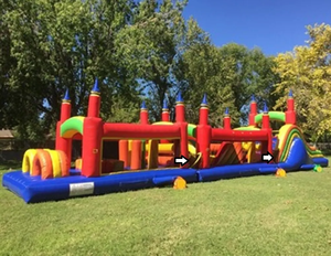 Carnival khổng lồ lâu đài bouncy đầy màu sắc PVC chướng ngại vật bơm hơi cho bữa tiệc sân sau bao gồm phụ kiện quạt gió vận chuyển bằng đường biển - Product Image 5