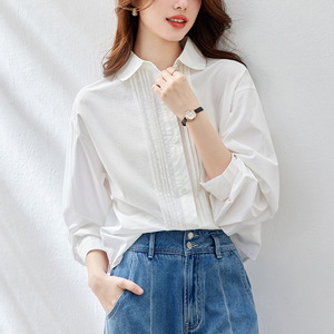 Cotton Organ Pleated White Shirt Women's Long Sleeve 2026 Spring Design Blouse Artistic Temperament Pure Cotton Shirt - Product Image 2