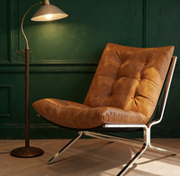 Nouvelle Arrivée - Canapé Simple en Cuir Facile à Nettoyer, Design avec Piétement Métallique, Fauteuil d'Appoint pour Appartement Studio