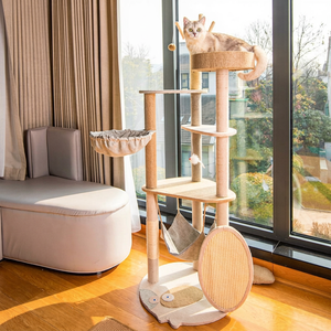 Arbre à chat de luxe de haute qualité en bois massif, multi-niveaux, antidérapant, durable, toutes saisons, décoratif pour Noël et Halloween - Product Image 1