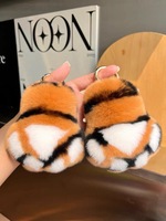Porte-clés en peluche patte de tigre mignonne en fourrure de lapin, pompon moelleux, breloque de sac, décoration de sac à main, porte-clés de voiture, vente en gros
