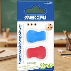 Impugnature Ergonomiche in Silicone per Matite 2 Pezzi Non Tossiche Blu Rosso Ricaricabili Design Confortevole Marca Mengfu Modello M-0029 Prodotto in Cina - Product Image 3