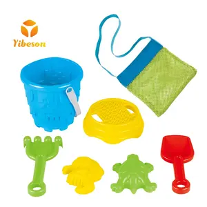 Bolsa de malla de embalaje personalizada para niños, mini molde de arena para jugar, juguete de playa, cubo y pala, 6 uds.