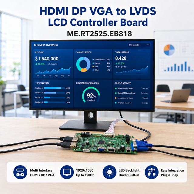 ME.RT2525.EB818 DP VGA to LVDS LCD Controller Board 1080P 120Hz LED Backlight Driver for TFT Monitor