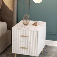 Vente en gros de tables de chevet minimalistes italiennes avec plateau en MDF imitation pierre, 2 tiroirs, meubles de rangement pour chambre à coucher, mini hôtel