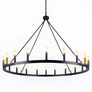 American retro country house style mate industrial Black Wagon Wheel Lámpara colgante grande candelabros de velas 20 bombilla