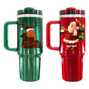 40oz red green Christmas tumbler for Laser engraved Christmas red green 40oz glossy tumbler Metallic 40oz travel coffee