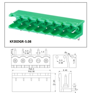 KF2EDGR-5.08- Connecteurs mâles et femelles vertes à pas de 5 mm, fiches et prises à angle droit 90° à travers trou - Product Image 3