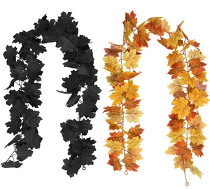 LORENDA गर्म बेच 5.58 फुट TT073 भूरे रंग के रेशमी कपड़े पत्तियां माला गिरावट काले कृत्रिम मेपल का पत्ता फांसी के लिए बेल शरद ऋतु