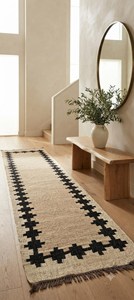Alfombra de Yute Natural Tejida a Mano para Escaleras, Diseño Geométrico Negro, Estilo Rústico Bohemio para Escaleras, Pasillos y Entradas, Decoración para el Hogar - Product Image 5