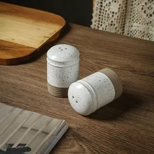 Kitchen Ware 2 Pieces Sets Wholesale Clay Ceramic Food Seasoning Bottle Storage Salt And Pepper Shaker Spice Container