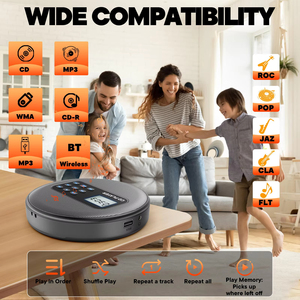 Lecteur CD portable personnalisé en usine avec écran LCD, radio FM, double haut-parleur et fonction Bluetooth pour voiture et maison - Product Image 4