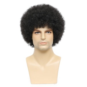 Parrucche a sbuffo Afro riccia <span class=keywords><strong>corta</strong></span> e crespo in pizzo naturale a onda naturale ad alta temperatura in fibra sintetica per capelli da <span class=keywords><strong>uomo</strong></span> nero - Product Image 4