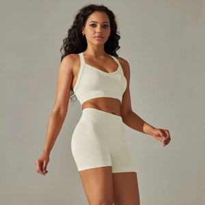 Großhandel 2-teilige nahtlose Cross-Back-BH kurze Sport Yoga Gym Fitness-Sets für Frauen benutzer definierte Logo leicht atmungsaktiv für - Product Image 4