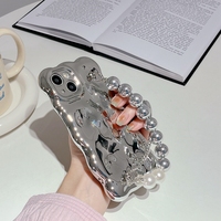 Casing Belakang 3D Silver Wave untuk iPhone 11, untuk iPhone 14 dengan Tali Pergelangan Tangan