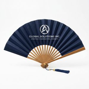 Éventail pliant en <span class=keywords><strong>bambou</strong></span> de 13 pouces, grand format, avec logo personnalisé imprimé sur tissu de soie, idéal pour les festivals de musique, les fêtes et les cadeaux. - Product Image 1