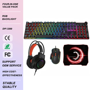 Ensemble de jeu RGB 4 pièces, clavier filaire USB, souris, casque, tapis pour PC portable, gamer, vente en gros, ensembles d'accessoires complets CT4-1 RGB - Product Image 1