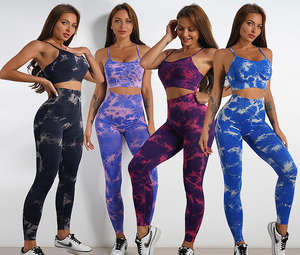 Vendita calda cravatta tinto stretto reggiseno da palestra <span class=keywords><strong>abbigliamento</strong></span> <span class=keywords><strong>sportivo</strong></span> da donna Set di Fitness da palestra Set di Leggings pelle di pesca alta - Product Image 3