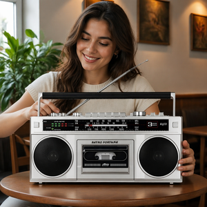 Haut-parleur Bluetooth portable de style années 80 RETRO FORTUEN HXD-P6, lecteur de cassettes, <span class=keywords><strong>enregistreur</strong></span> avec radio AM FM SW, entrée SD/USB, MP3 - Product Image 1