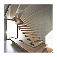 Escalier suspendu moderne en acier et bois pour hôtel, avec rampe en verre, éco-responsable, module personnalisé, escalier flottant