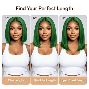 Perruque Bob Courte Verte Transparente en Cheveux Humains Vietnamiens Remy 100% Naturels, Sans Colle, Couleurs Personnalisables, Luxueuse, Vente en Gros - Product Image 5