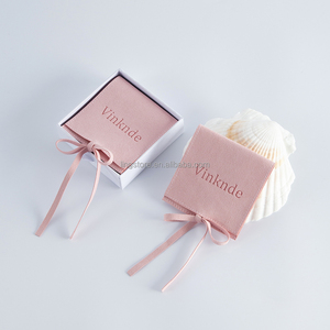 8*8 cm Custom Deboss Logo Luxury Jewelry Pouch Bag Packaging Exquisite Pink Microfiber Envelope Flap Package Pouch With <b>Rope</b> - Product Image 3
