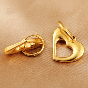 Pendientes de aro con forma de corazón de acero inoxidable dorado para mujer, joyería de regalo 19033 - Product Image 3