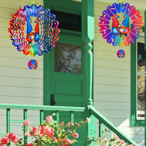 Molinillos de Viento Metálicos OEM y ODM, Molinillos de Viento de Acero Inoxidable, Adorno de Jardín, Molinillo de Viento 3D Mandala, Gnomos Pareja Rojos y Azules - Product Image 6