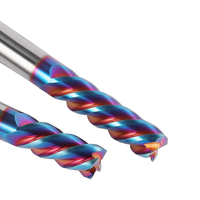 Fraise à queue HRC65 NANO bleue en carbure monobloc, outil de fraisage CNC en alliage de tungstène à quatre cannelures