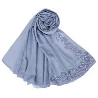 Foulard Carré Brodé de Fleurs, Hijab Turban Musulman en Mousseline de Soie Perlée pour Femme, Châle Écharpe Islamique