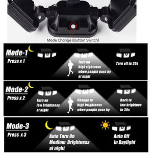 Lampada solare da giardino per Garage da esterno a 3 teste sensore di movimento luce IP65 270 impermeabile grandangolare Flood da parete con 3 modalità 74Led - Product Image 3