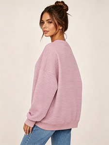 Sudadera de cuello redondo acanalada vertical para mujer, con hombros caídos, manga larga y corte holgado - Product Image 2