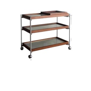 Vintage Style Side <b>Table</b> With Wheels Glass Top Storage Cart For Living Room Bedroom <b>Study</b> - Product Image 5